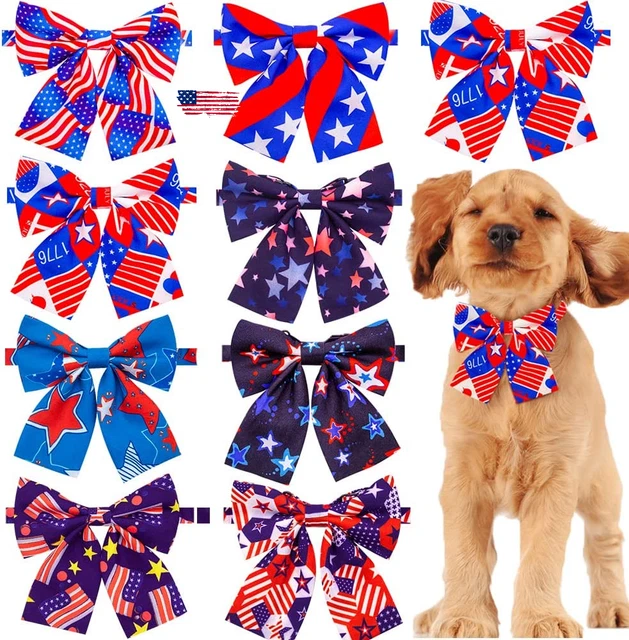 8Pcs 4Th of July Independence Day American Flag Dog Bowties Pet Cat  (Collar)