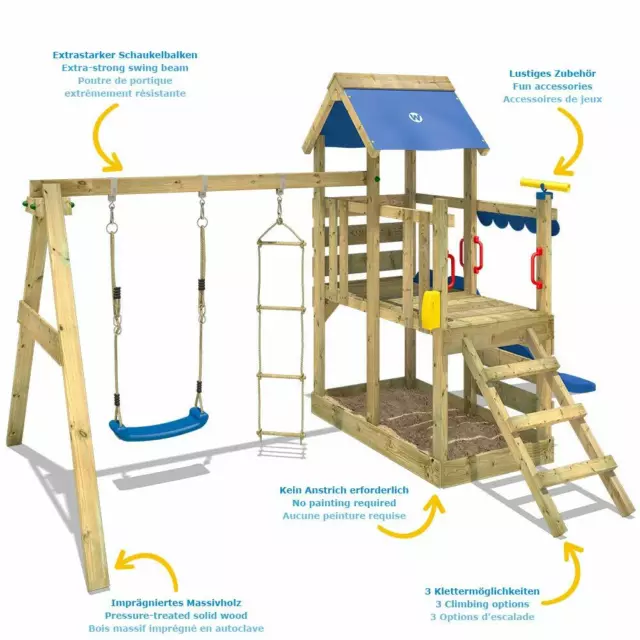 Portique Jeux Enfant Cabane Balançoire Escalade Echelle Toboggan en Bois 2