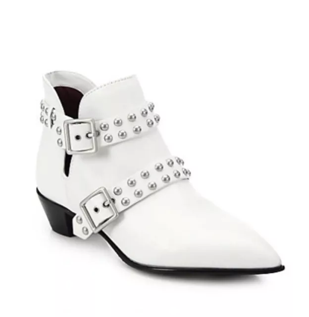 Marc Jacobs Carrol 2 Strap Studded Ankle Boot 5 M White Leather  New w/ Box