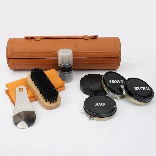 10-Piece Shoe Shine Kit-Polish Brush Set Kit with PU Leather Sleek Elegant Case