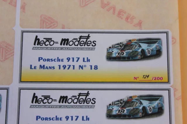 QE 1 ex étiquette autocollant Heco modeles Porsche 917 LH Me N°18 Mans 1971