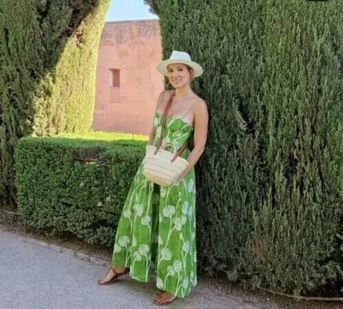 ZARA Robe d’été Dames Robe T EU 36 blanc cassé-rouge-vert