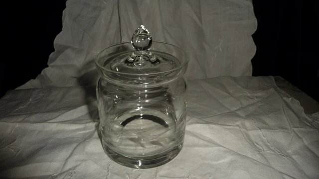#715 vtg  Etched Flower Clear glass Mustard Jam JAR