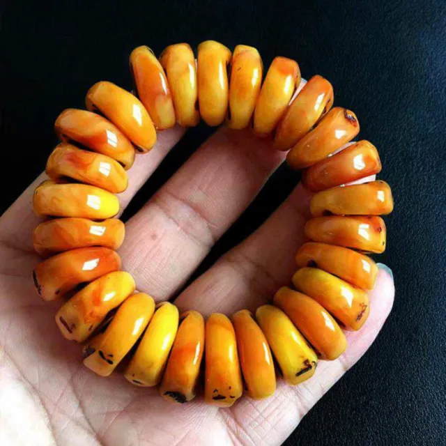 AMBER BRACELET Gift Natural Baltic Amber Beads Ladies Elastic Wristband Buddhism
