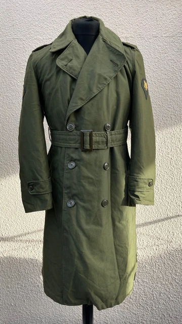 Vtg 1950's Korean War U.S Army Jeep Overcoat Military Trenchcoat Liner-Small