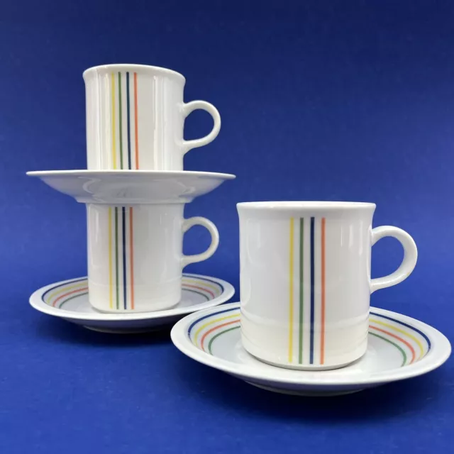 IKEA Vintage Germany White Striped Cups And Saucers Set Of 3 German Porcelain