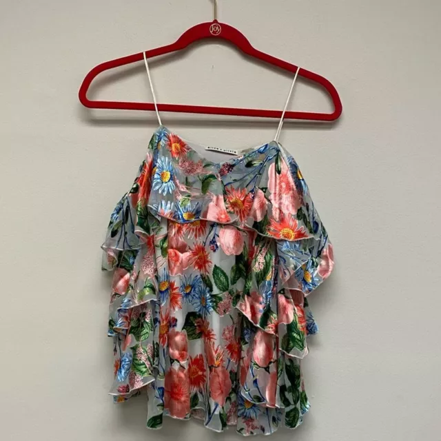 Alice + Olivia Marylee Silk-Blend Ruffled Floral Blouse size XS