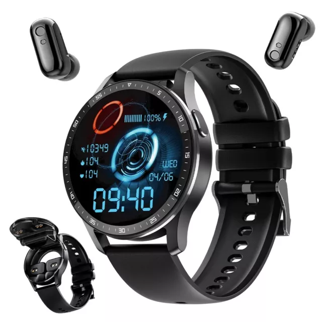 Smart Watch with Earbuds Fitness Tracker Bluetooth Headset For iOS Android