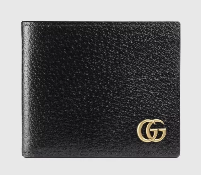 GUCCI GG Marmont Bi-Fold Wallet Leather Black Authentic 