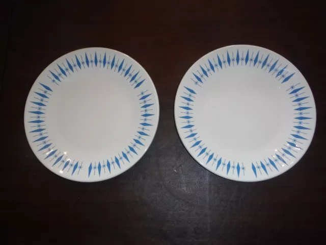 2 Vintage Mar-Crest Nest Stone Mcm Blue Atomic Diamond Carousel 10"Dinner Plates