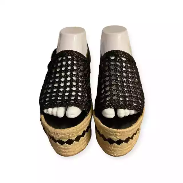 Women’s Tory Burch black Dandy Woven Leather Platform Espadrilles, size 8.5.