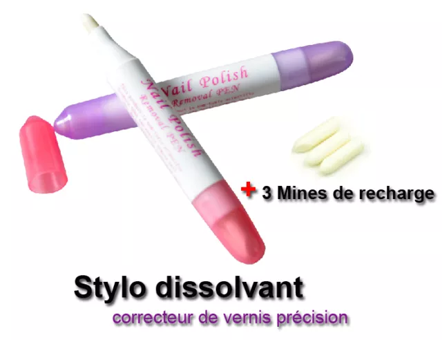 Stylo Correcteur Dissolvant Vernis Ongle Cleaner Nail Art Manucure + 3 Embouts