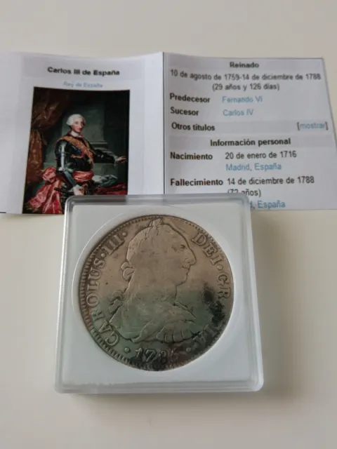 8 Reales Carlos Iii 1786 Peso 26,71Gr 39.9Mm Ceca De Mexico Mbc Moneda Original