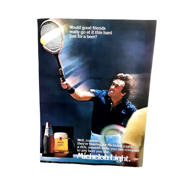 1981 Michelob Light Tennis Player Wood Racquet Vintage Original Print ad