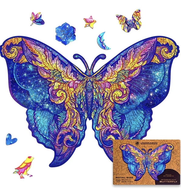 Unidragon Royal 700 pc Figured Wooden Jigsaw Puzzle Intergalaxy Butterfly SEALED