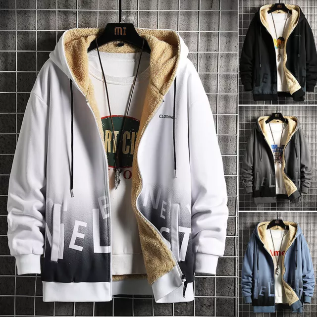 Thick Coat Men Winter Warm Fleece Hoodie Zip Up Jacket Lined Sherpa Outwear 4XL