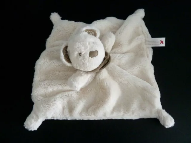 16- Doudou Plat Nicotoy Ours Ecru Blanc Bandana Foulard Marron Clair Taupe  Ttbe