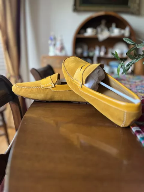 DONALD PLINER SHOES Men's Size 9 M Yellow Leather Driving Penny Loafers ...