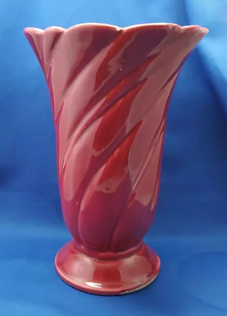 Vintage Shawnee Pottery Burgundy Red 10" Swirl Vase Excellent Condition