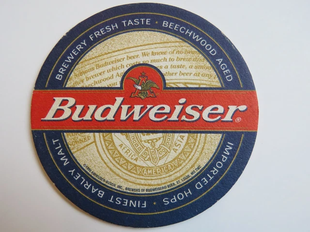 Beer Coaster ~ Anheuser-Busch BUDWEISER Brewery Fresh Taste ~ Beechwood Aged