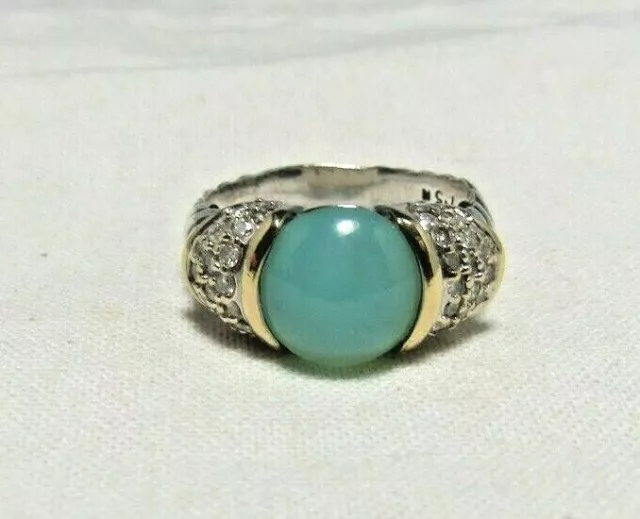 David Yurman 18K & Sterling Silver Aqua Chalcedony & Diamonds Capri Ring
