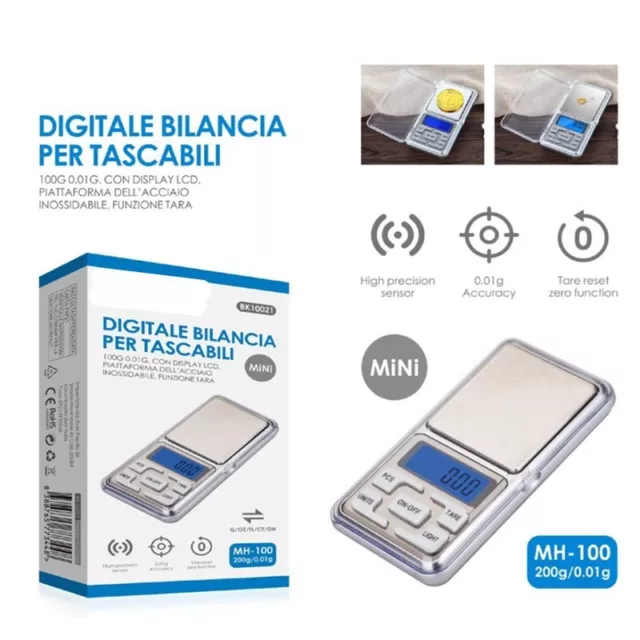 Bilancino Mini Bilancia di Precisione Digitale 0,01 - 200 Grammi Lcd Tara