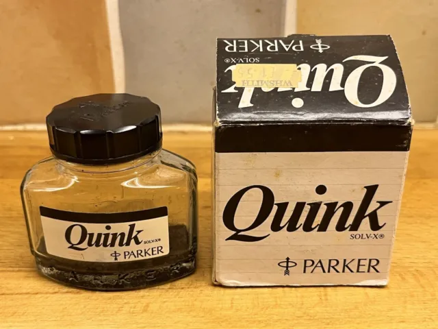 Vintage Parker Super Quink Black Ink Bottle (Empty) & Packaging *Collectable*