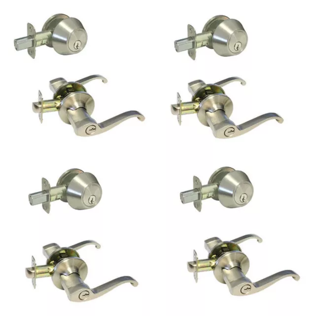 Satin Nickel Entry Deadbolt Door Lever Locks Keyed Alike Brushed Nickel Entrance