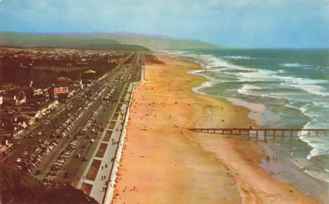 San Francisco CA California, Ocean Beach, Aerial View, Vintage Postcard