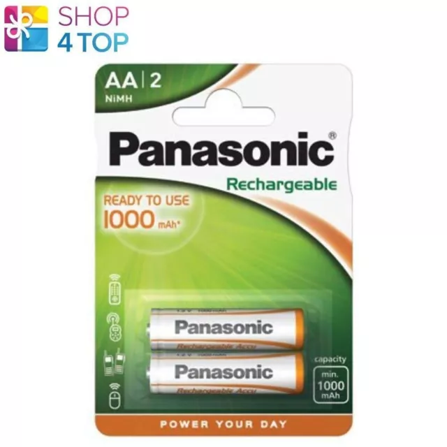 2 Panasonic Rechargeable Aa Prêt Pour Usage batteries 1000mAh Nimh 1.2V 2BL Neuf