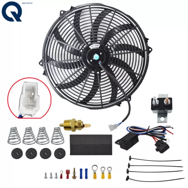 16" Electric Radiator Fan High 3000+CFM Black Thermostat Wiring Switch Relay Kit