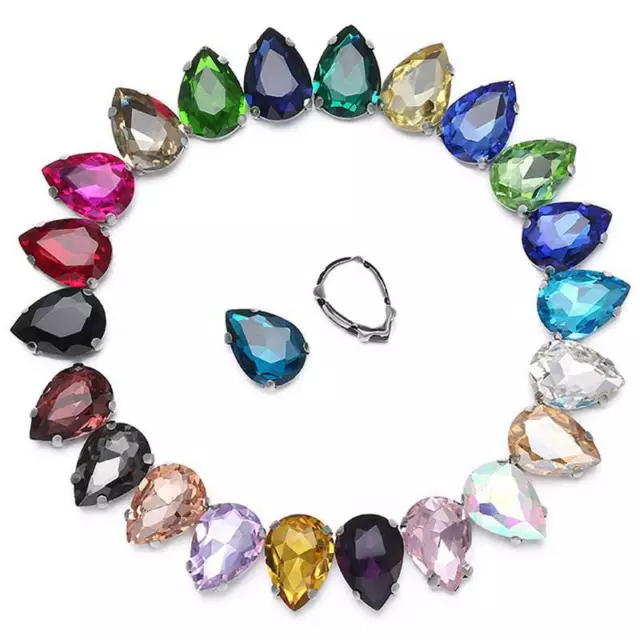 Sew On Glass Crystal Rhinestones Teardrop Faceted Flatback Claw Cup Loose Beads