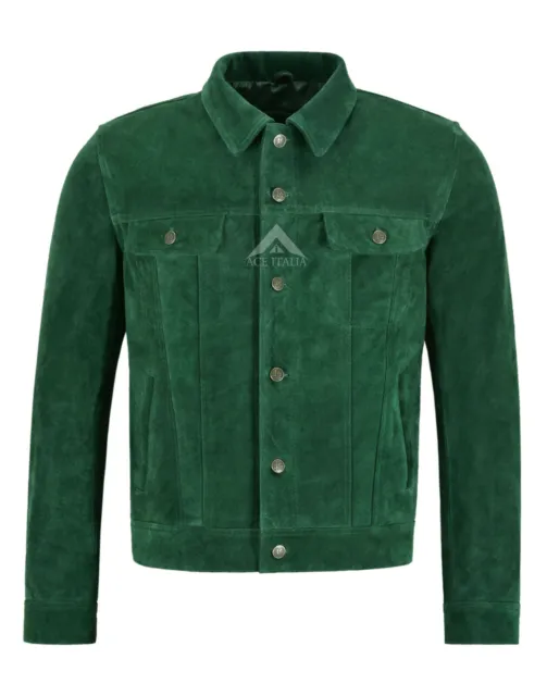 Giacca da camionista da uomo verde americano western top vera pelle scamosciata giacca 1280