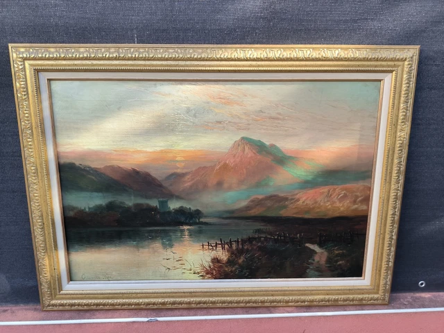 Grand Tableau Huile Sur Toile - Paysage Avec Personnage - École Italienne - Cadre Ancien