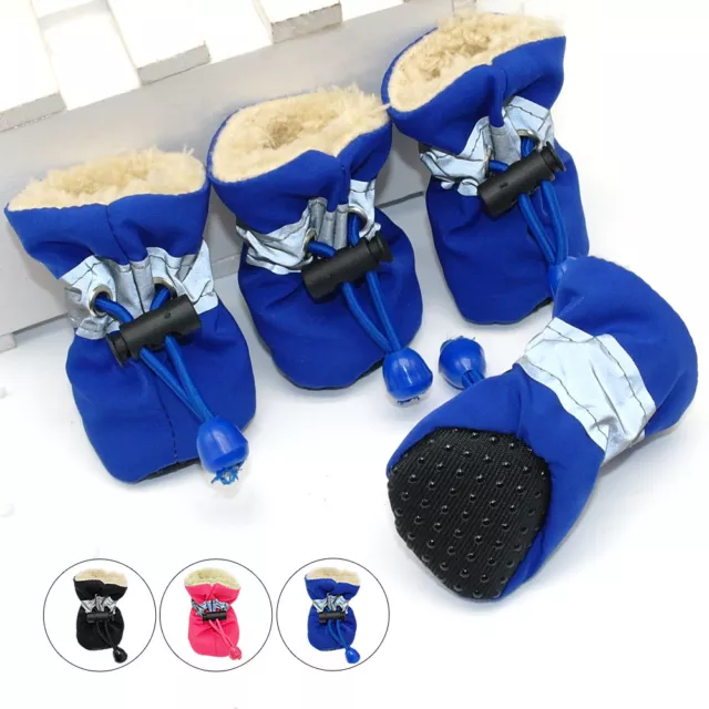 4 pièces/ensemble chaussures chaudes antidérapantes bottes réfléchissantes pour chiots chaussettes doublées de polaire