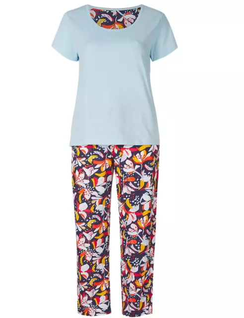 M&S Blue Mix Cotton Floral Print Pyjama Set - Sizes 8/10 12/14 16/18 20/22 24/26