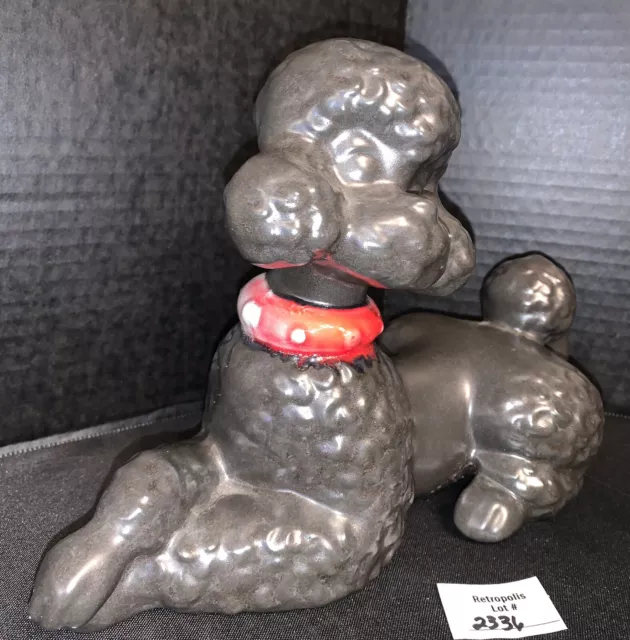 Vtg Poodle Figurine Ceramic Grey with Red Collar