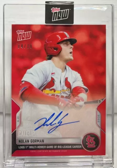 Nolan Gorman 2022 Topps Jetzt MLB 1st Multi-Homer Spiel Rot Autogramm Auto #' D