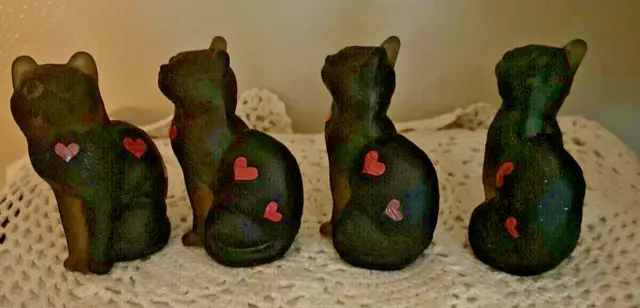 MOSSER  Glass 1  CAT   Sand Carved Red Hearts on Titanium Satin Kitten  Sold Out