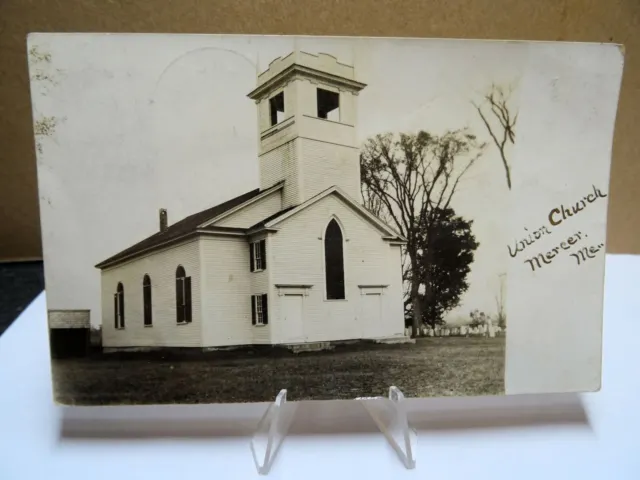Union Church Mercer Maine RPPC Photo Postcard 1908