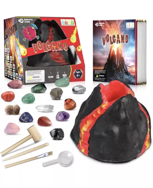 Gemstone Dig Kit, Volcano Kit for Kids Age 6-12 Science STEM Educational Toy NEW