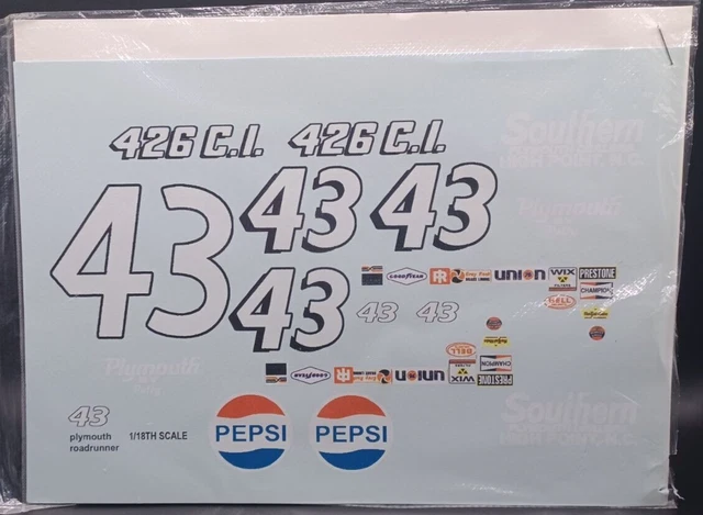 Unknown | No. ? | 1:18 NASCAR #43 Plymouth Roadrunner Decals