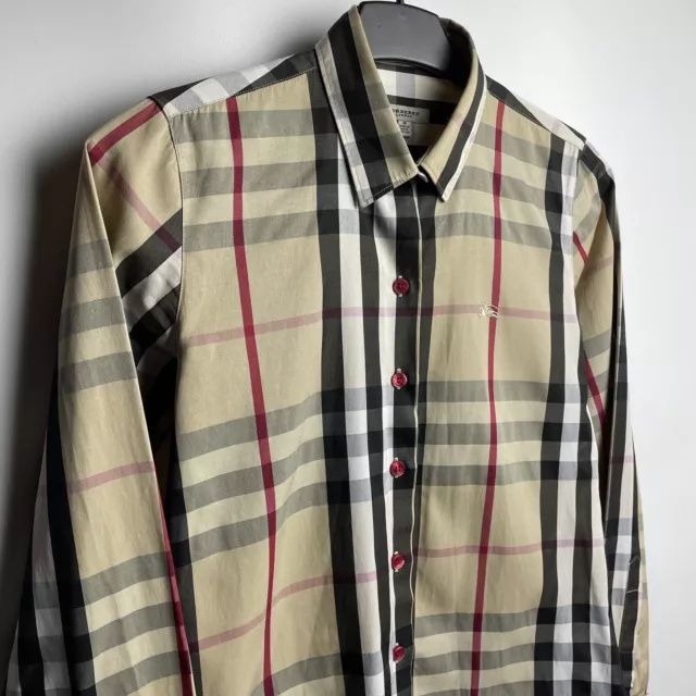 BURBERRY BRIT Womens Beige Nova Check Button Up Collared Shirt Size M 2