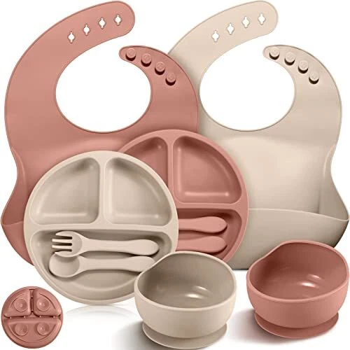 Potchen 10 Pack Silicone Baby Feeding Set Toddlers Led Weaning Supplies with ...