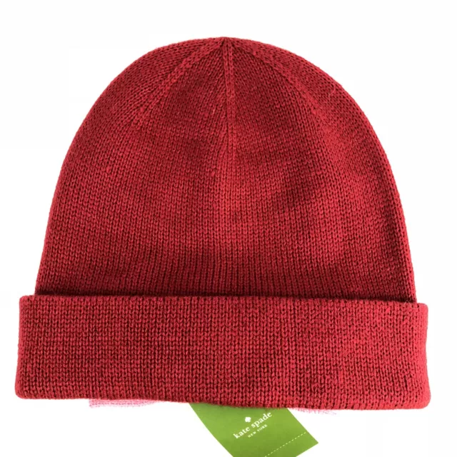 Kate Spade Women's Beanie Hat with Colorblock Bow Charm Red & Pink NWT Reg $48 2