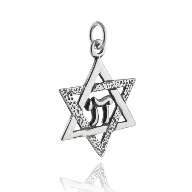 Star of David with Chai Charm - 925 Sterling Silver - Jewish Judaica Hebrew Life