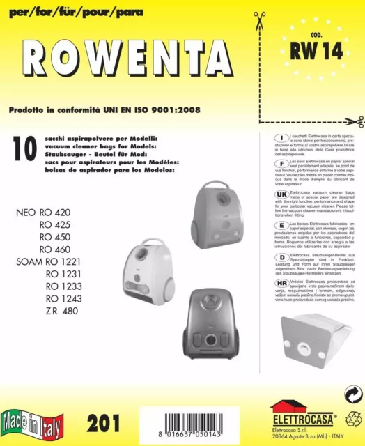 10 Sacchi Buste Rowenta Compatibile Con Tutti I Modelli Indicati Nella Foto