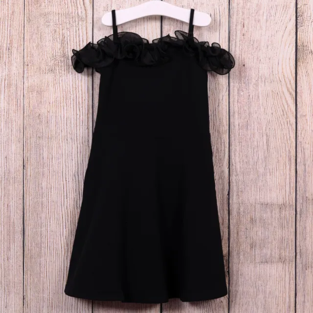 BNWOT Girl's 7-8 Years Ex River Island Black Ruffle Cold Shoulder Party Dress