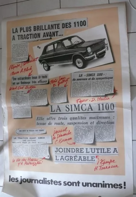 rare voir introuvable affiche de concessionnaire  année 60  simca  1100