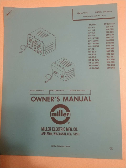 Miller Om-610a Owners Manual
